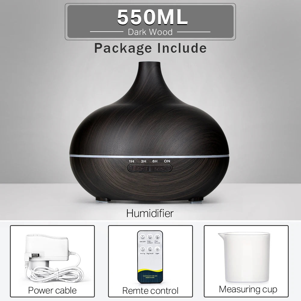 Wood Grain Ultrasonic Humidifier & Essential Oil Diffuser