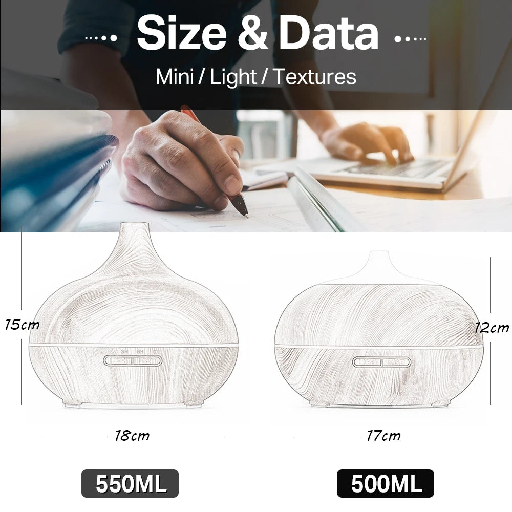 Wood Grain Ultrasonic Humidifier & Essential Oil Diffuser