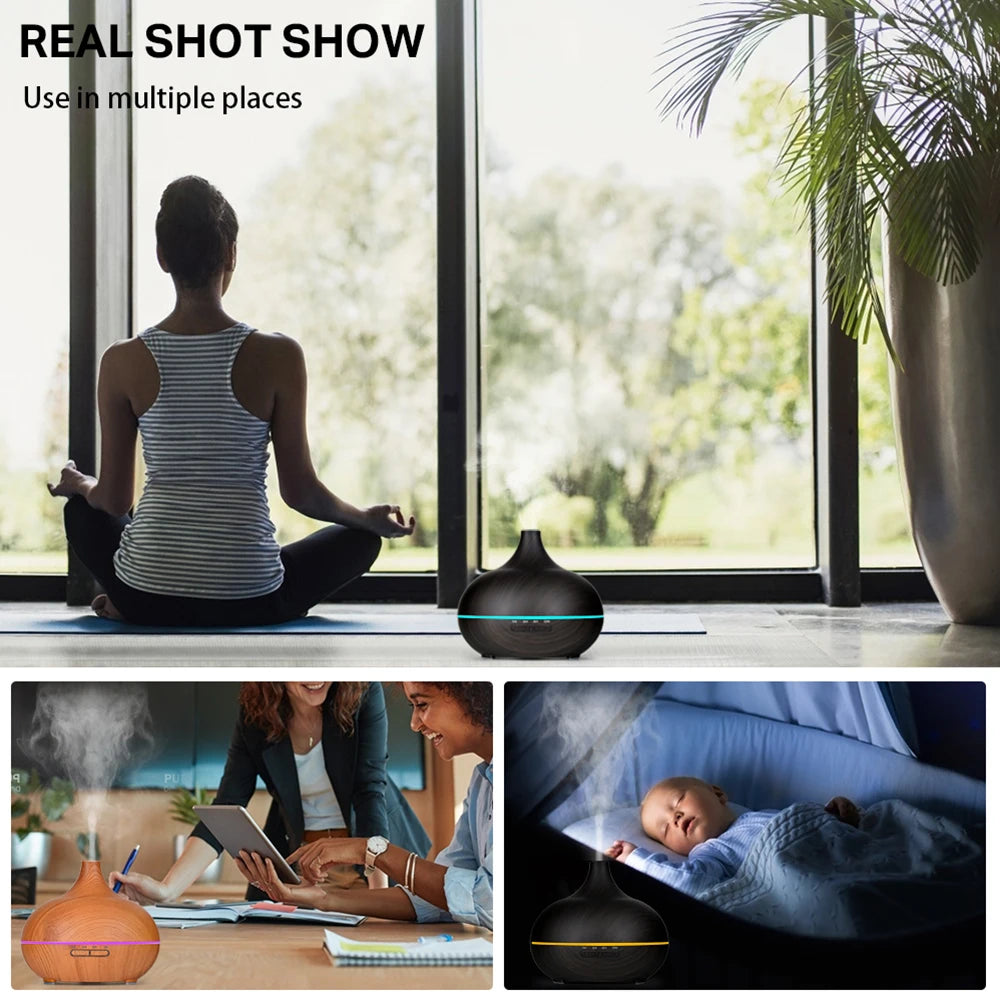 Wood Grain Ultrasonic Humidifier & Essential Oil Diffuser
